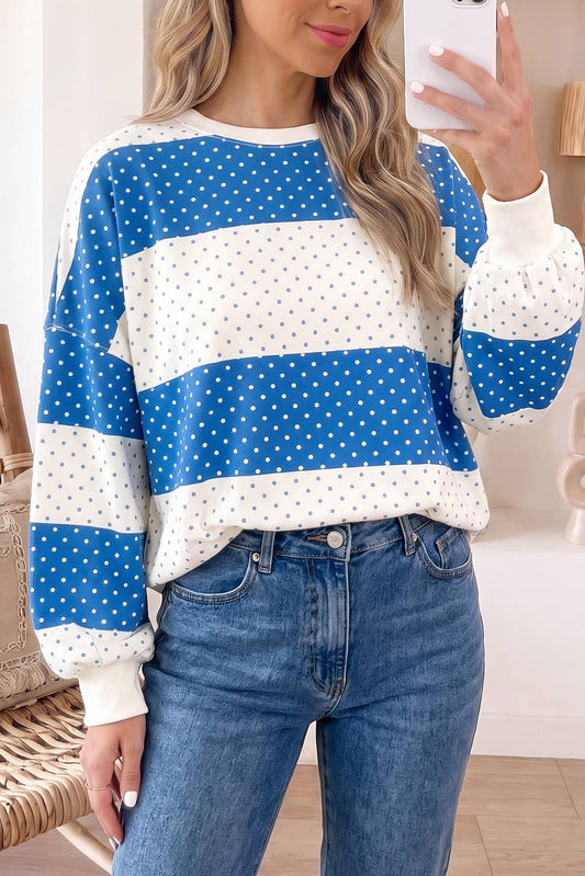 F/W 26 Plus Size Polka Dot Patchwork Colorblock Top (S-4X)