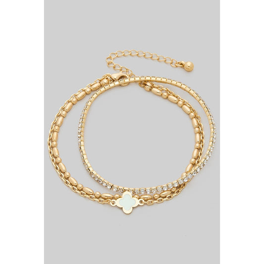 TWO PIECE SET SHAMROCK CHARM LAYERED CHAIN BRACELET