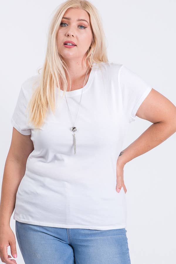 Plus Size Round Neck Basic Solid Tee Cotton Top