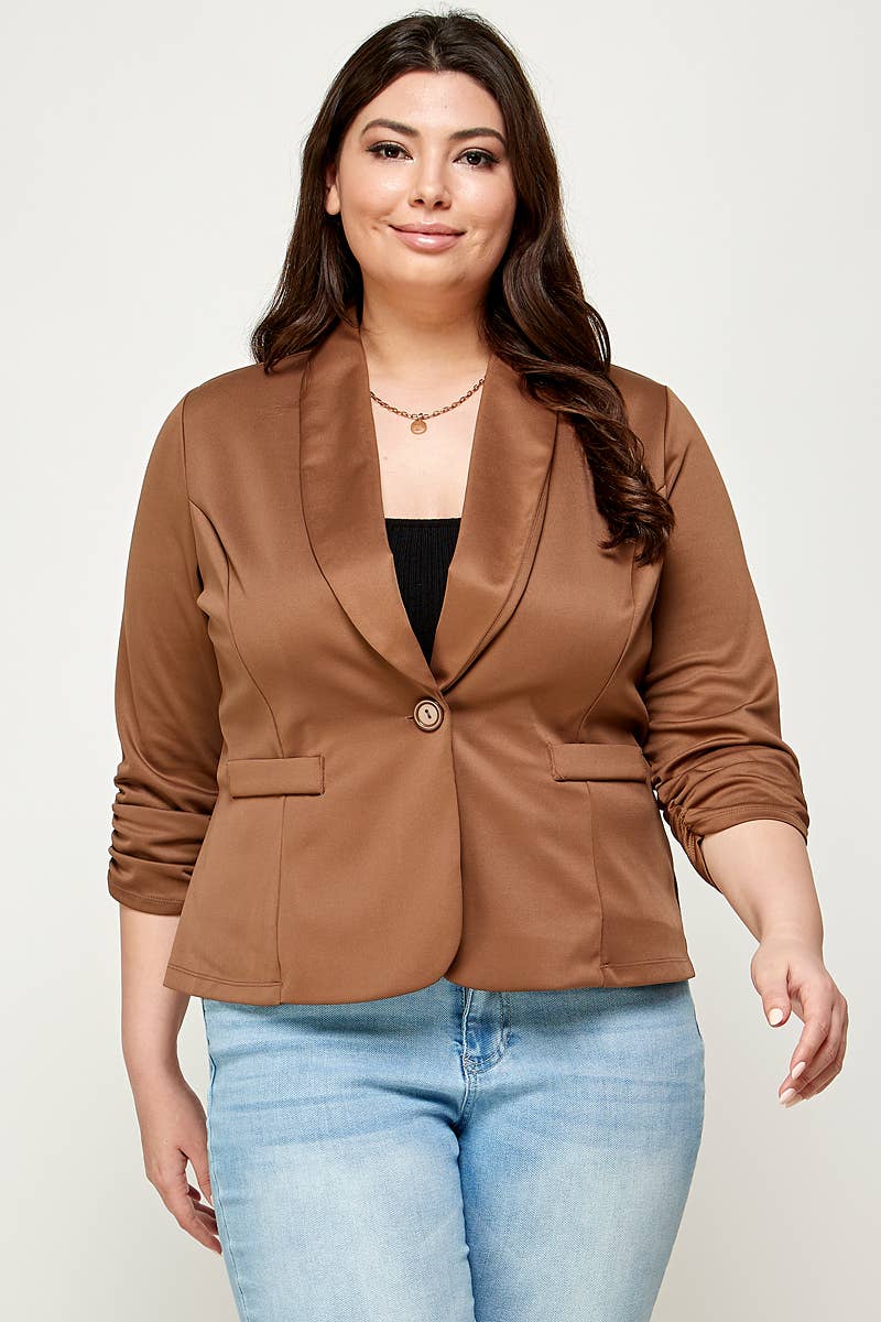 Plus Size Blazer Jacket With Ruched Sleeves - WG17604-2J
