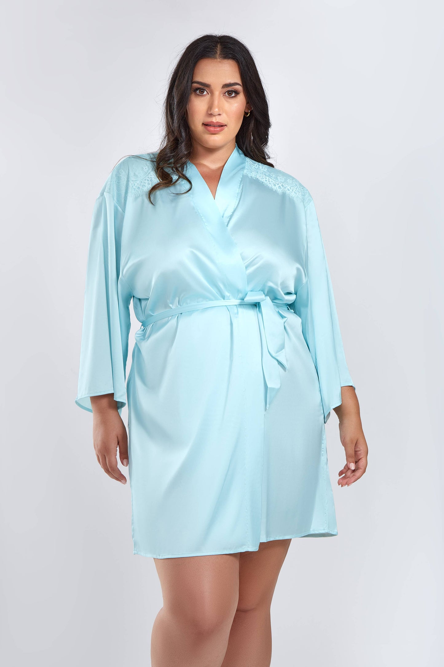 Bridal-Emma Plus Size Stretch Satin Short Set Lingerie