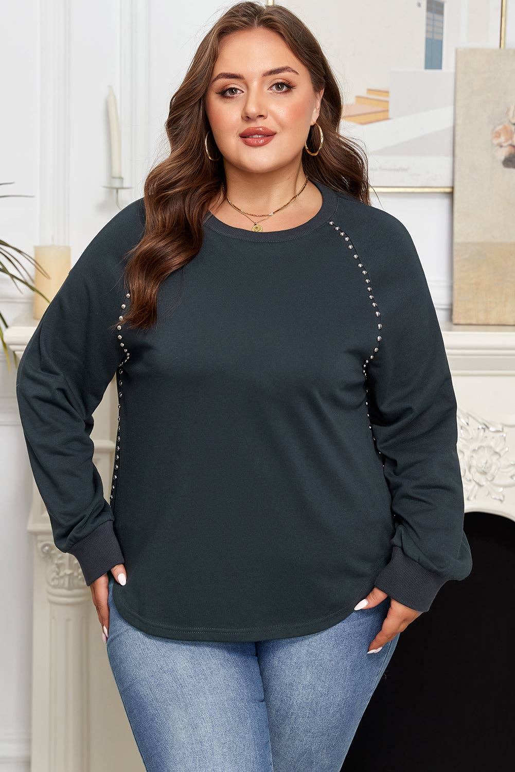 Plus Size Mineral Wash Studded Ribbed Edge Top