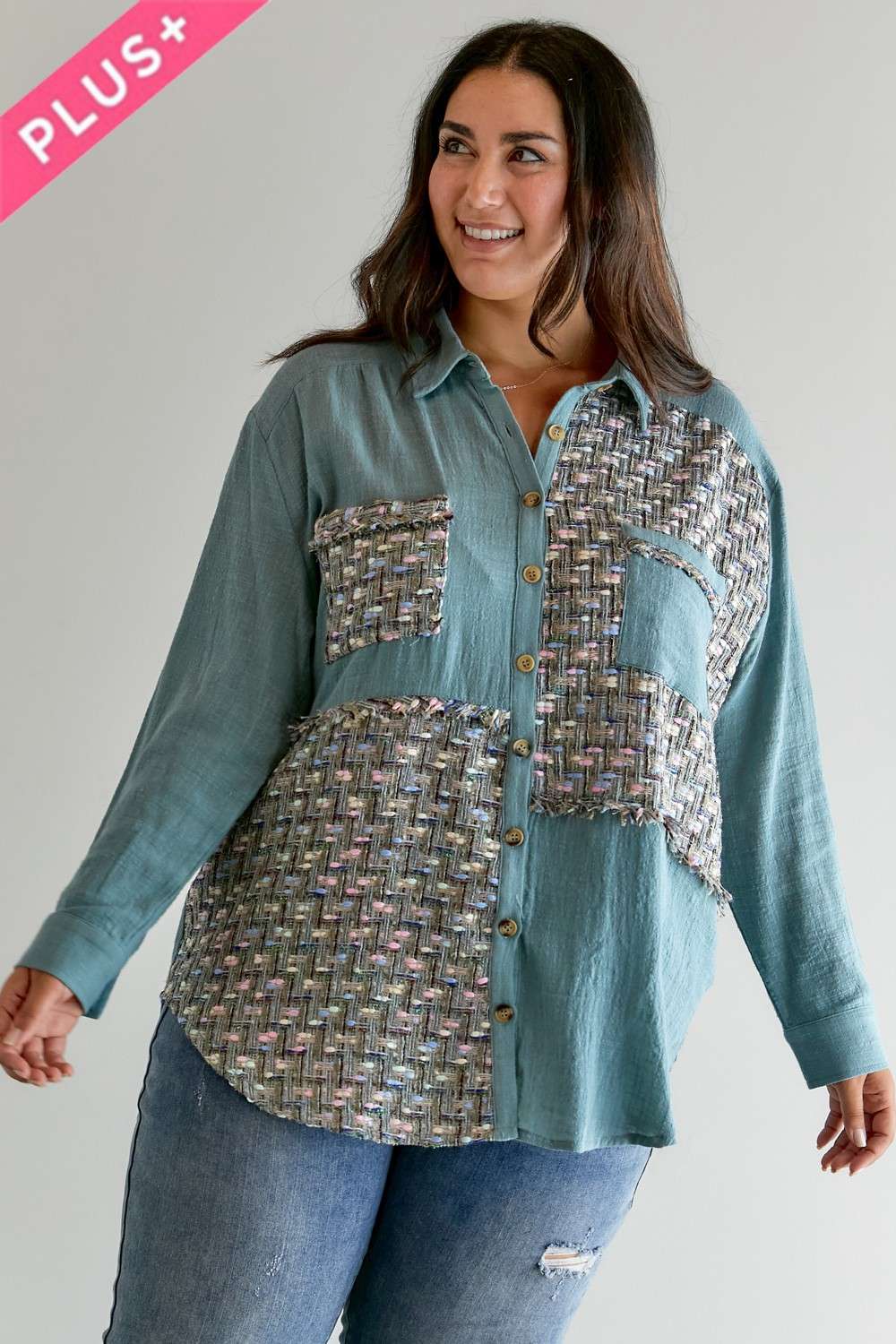 PLUS MULIT PRINTED CHEST POCKET BUTTON DOWN SHIRT