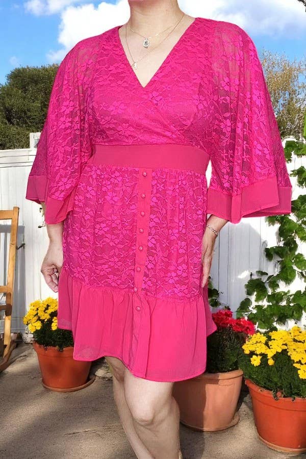 Fuchsia lace w/linling & bell sleeve & buttons BQ15956