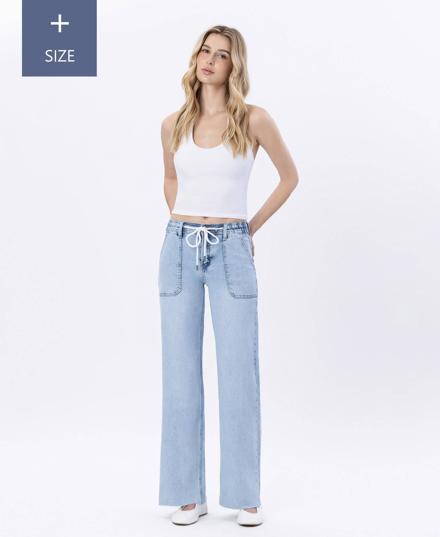 PLUS HIGH RISE DRAWSTRING WAISTBAND WIDE LEG JEANS LV1902-P