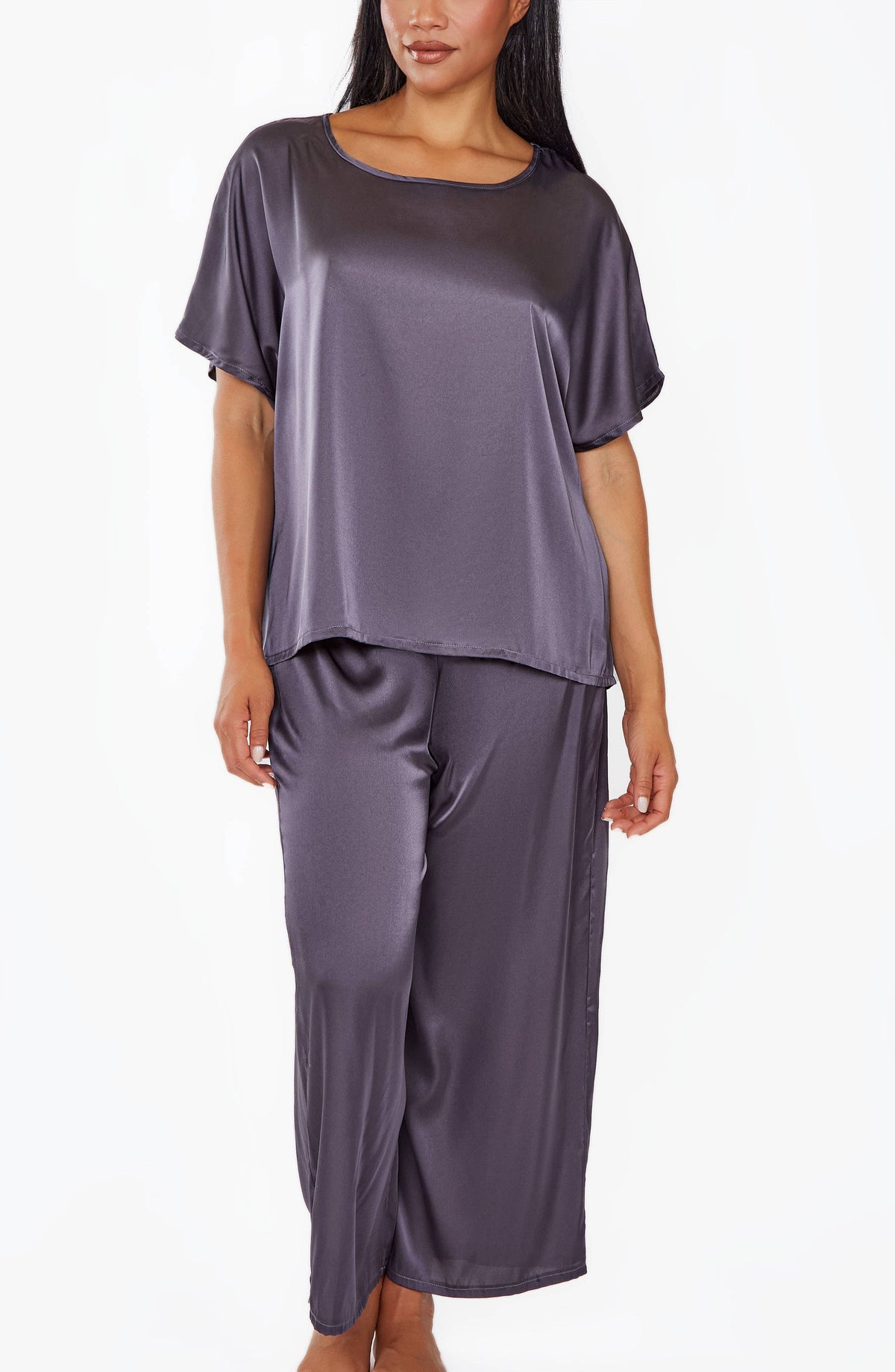 Julie Plus Size Satin Pullover Top and Pants Loungewear Set