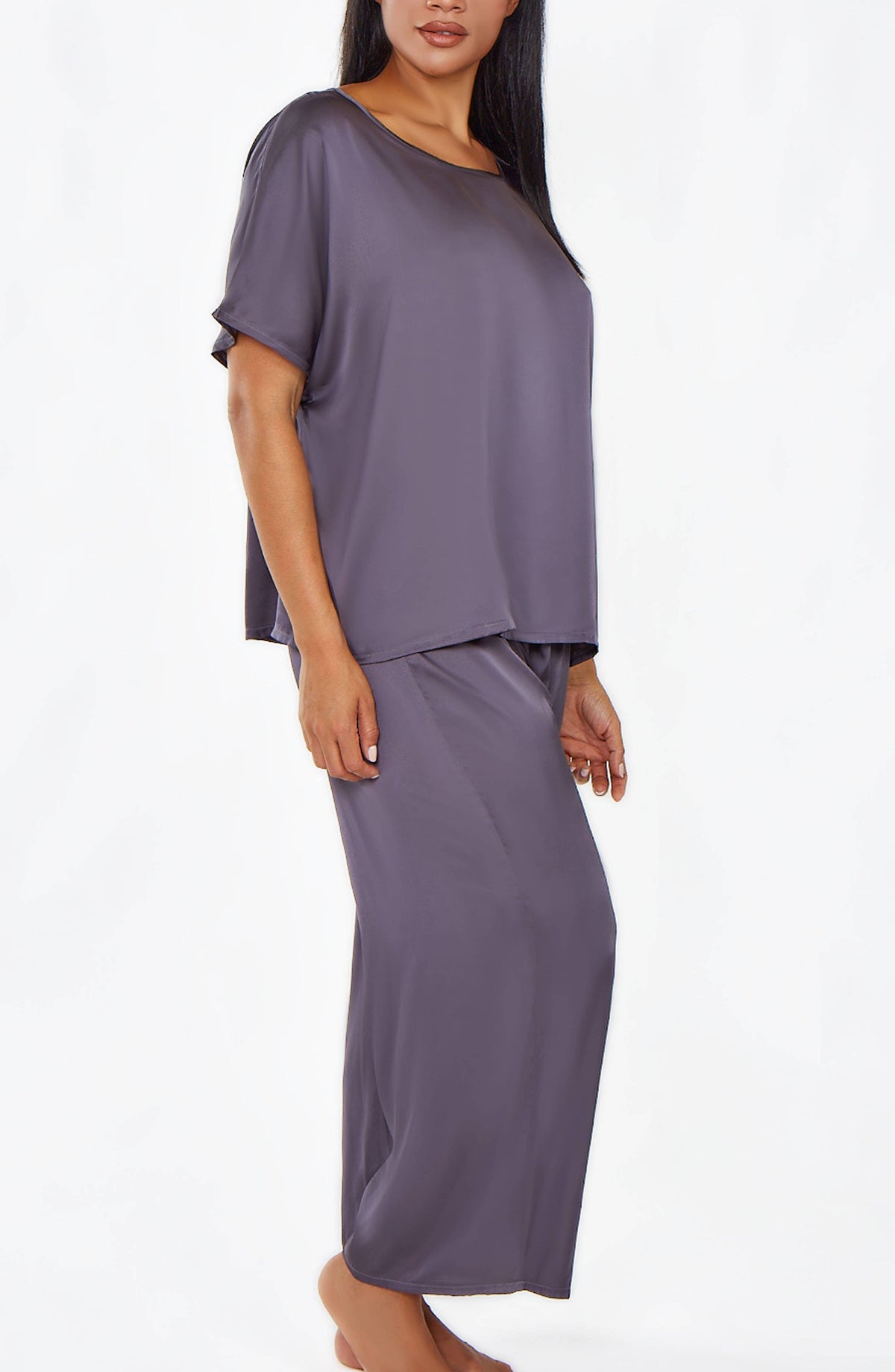 Julie Plus Size Satin Pullover Top and Pants Loungewear Set