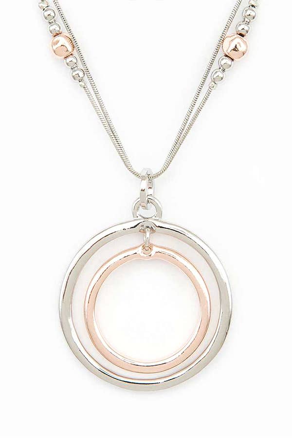 Metal Beads & 2 Tone Hoops Pendant Necklace Set