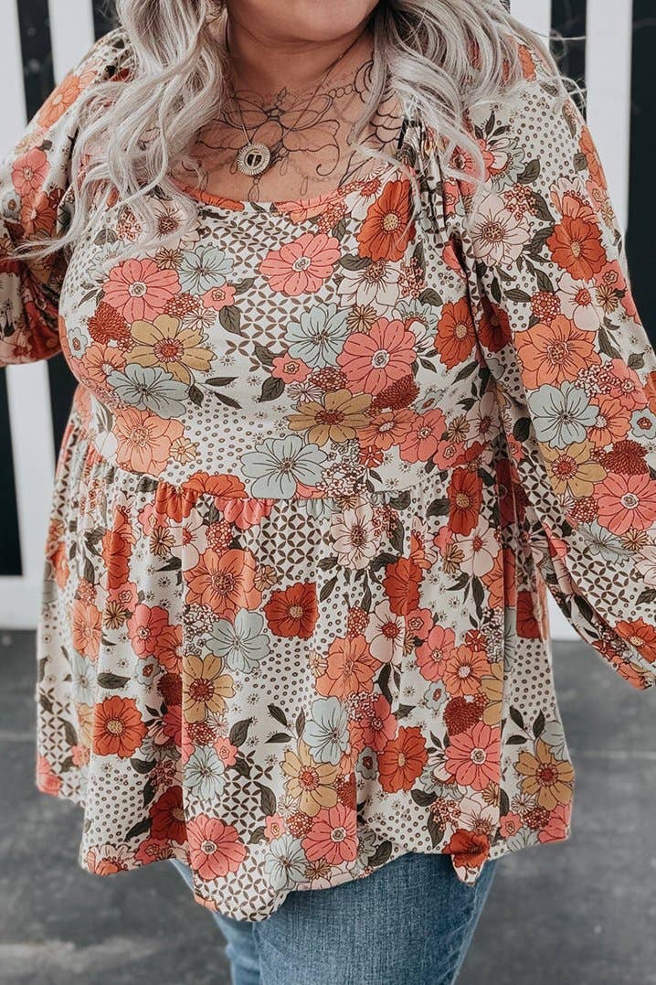 Floral Square Neck Peplum Blouse Plus Size