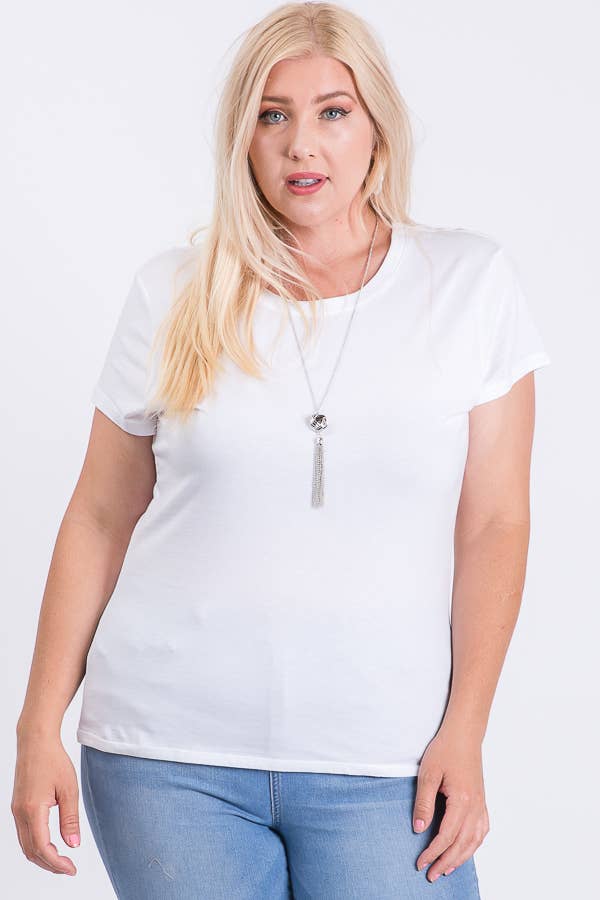 Plus Size Round Neck Basic Solid Tee Cotton Top