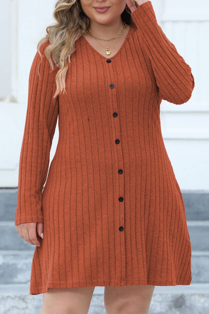 CWDSD1996_ Plus Size High WaistElegant Long Sleeve Dress