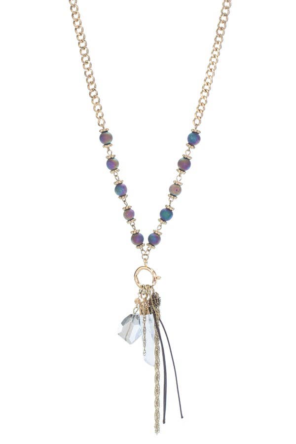 Natural Stone Beads With Crystal Necklace
