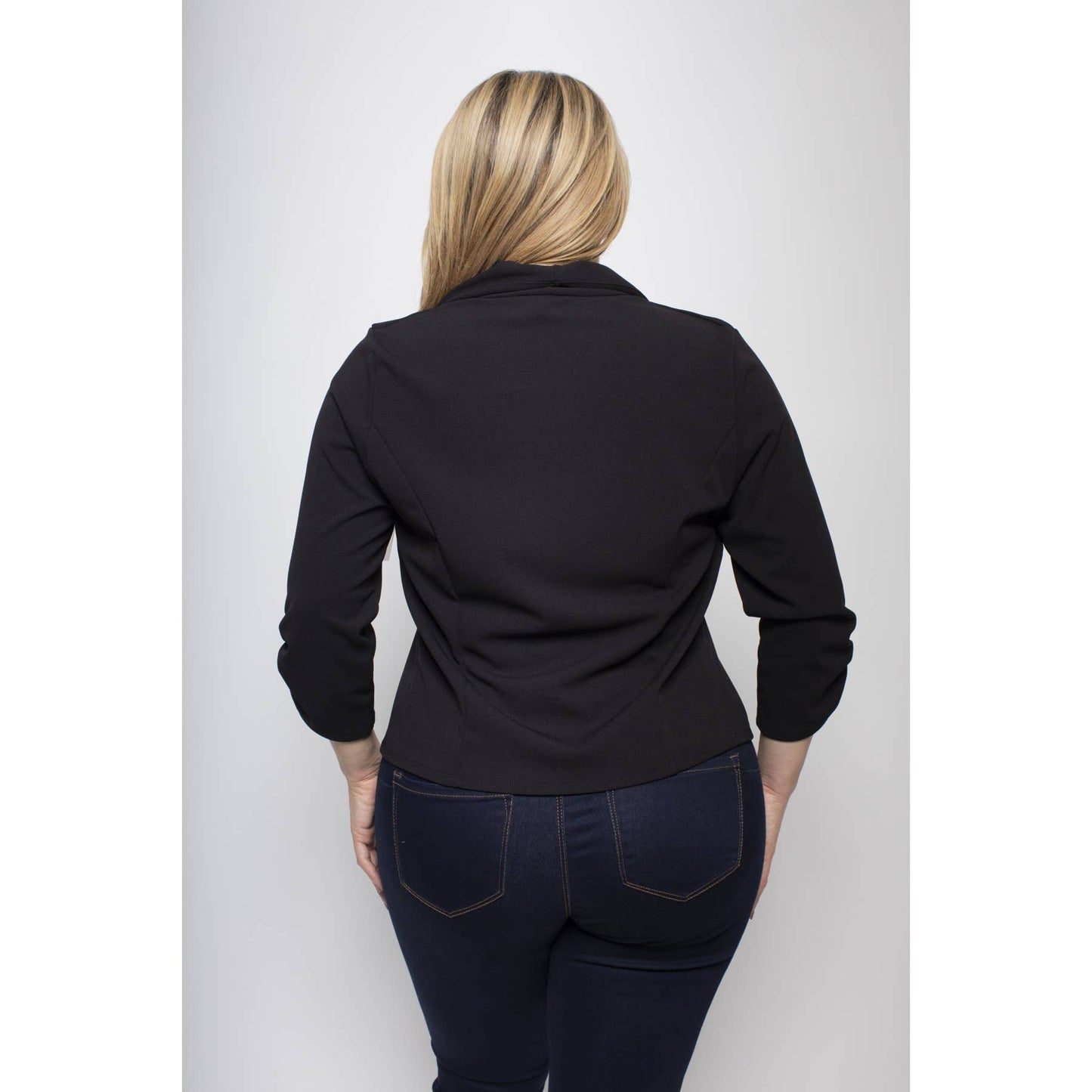 PLUS SIZE RUCHED THREE QUARTER SLEEVE BLAZER JACKET