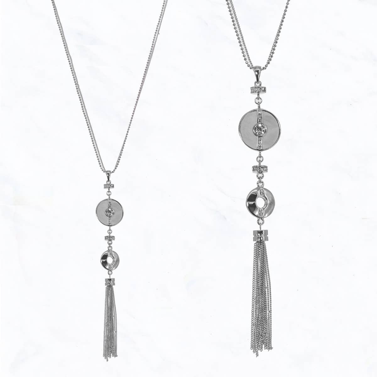 Circle Linked Lariat Chain Tassel Necklace