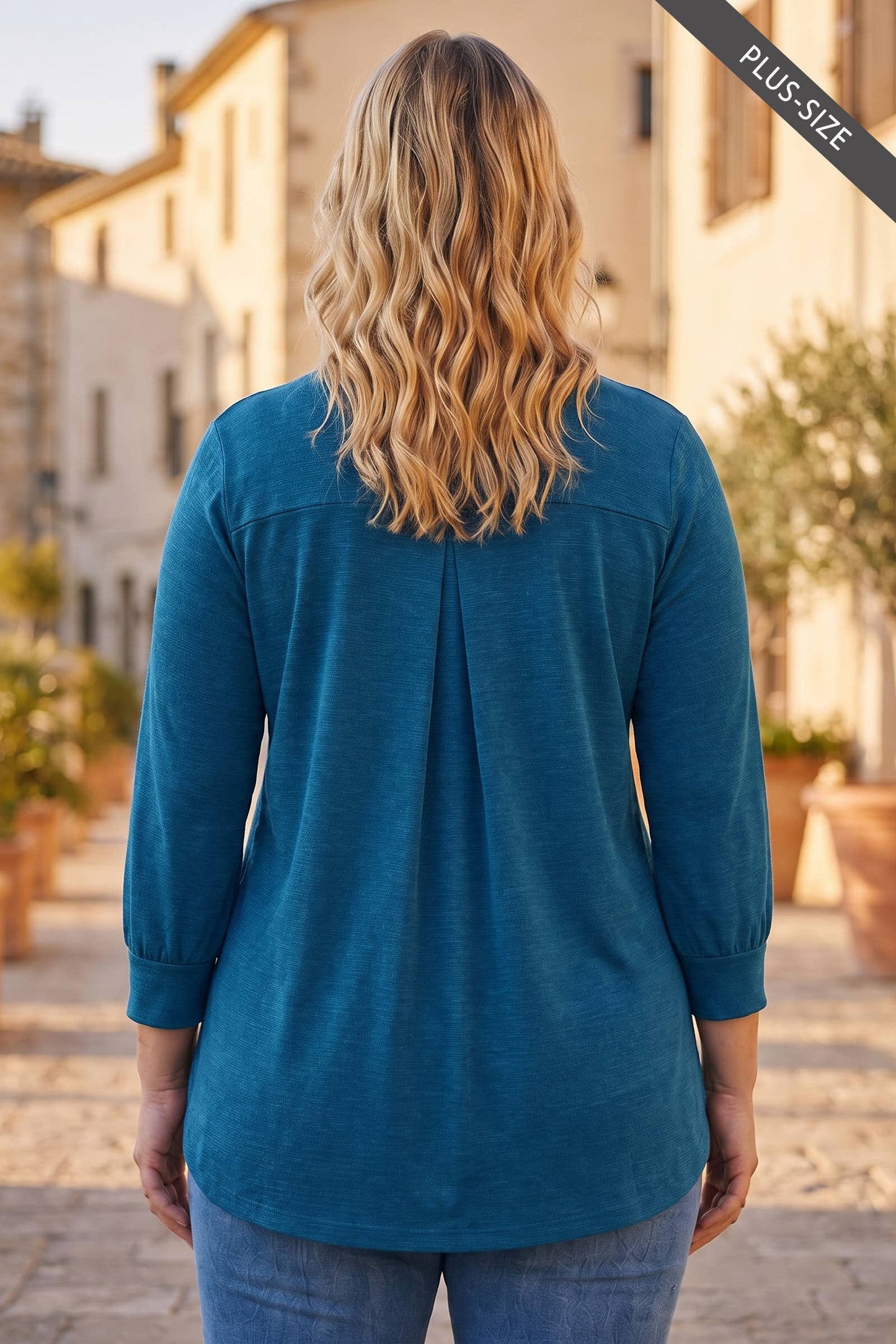 PLUS SIZE 3/4 Length Sleeve Button Down Blouse