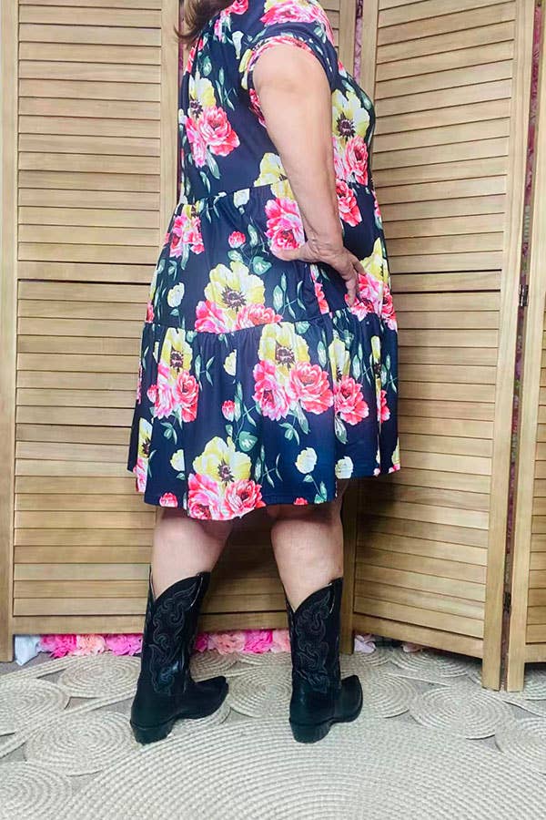 Floral print off shoulder short sleeve women dress GJQ15155