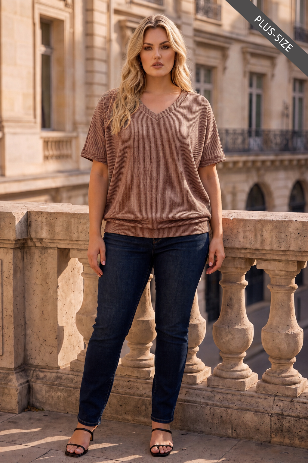 PLUS SIZE Curly Rib Oversized Ruched Top