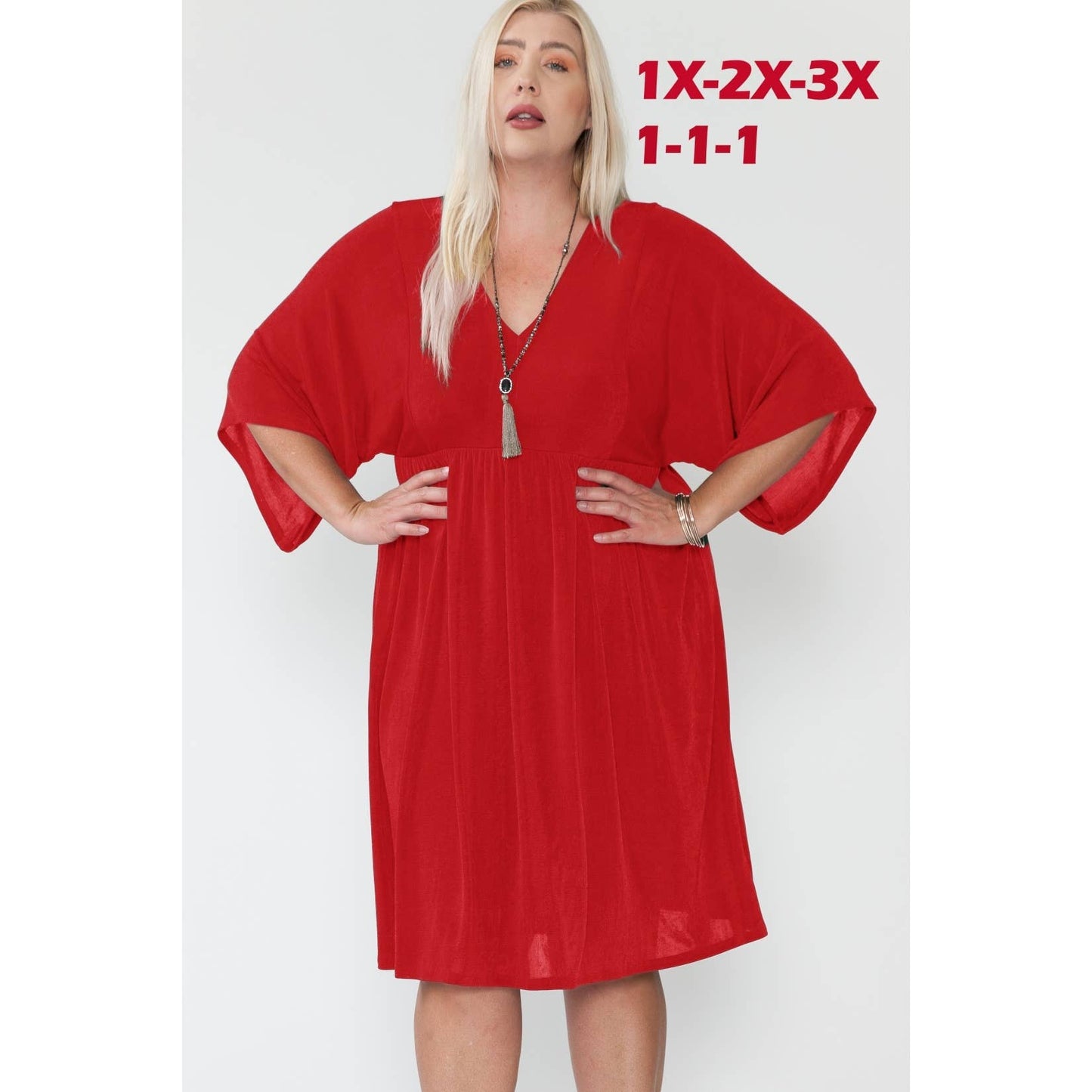 Plus Size V-Neck Dolman Sleeve Holiday Midi Dress