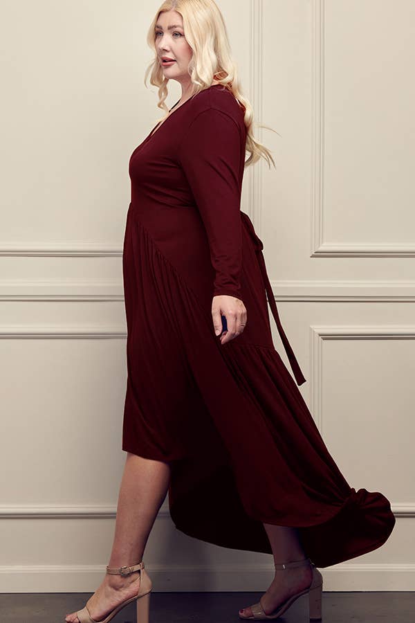 Plus Size V-Neck Long Sleeve Tail Holiday Dress