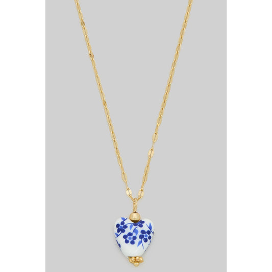 18K GOLD DIPPED PORCELAIN HEART PENDANT NECKLACE