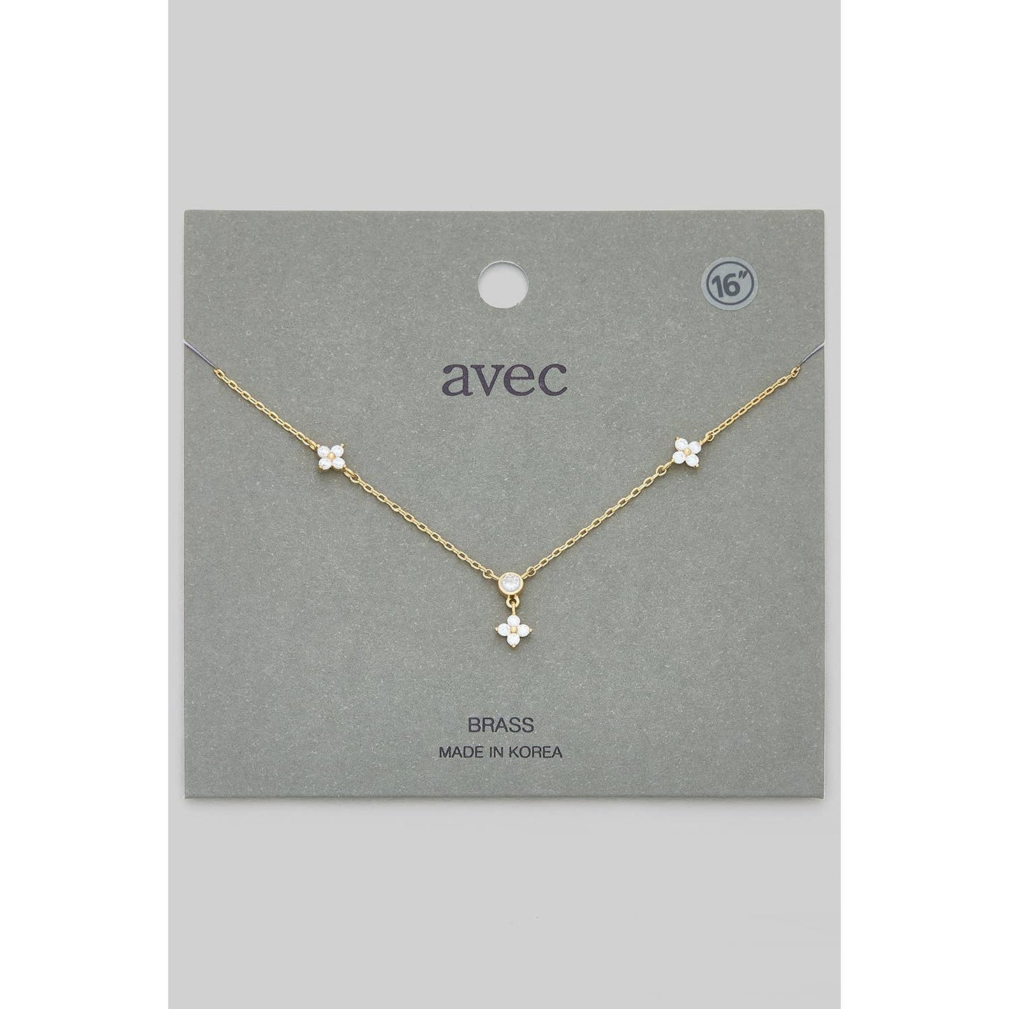 BRASS CZ FLOWER CHARM NECKLACE