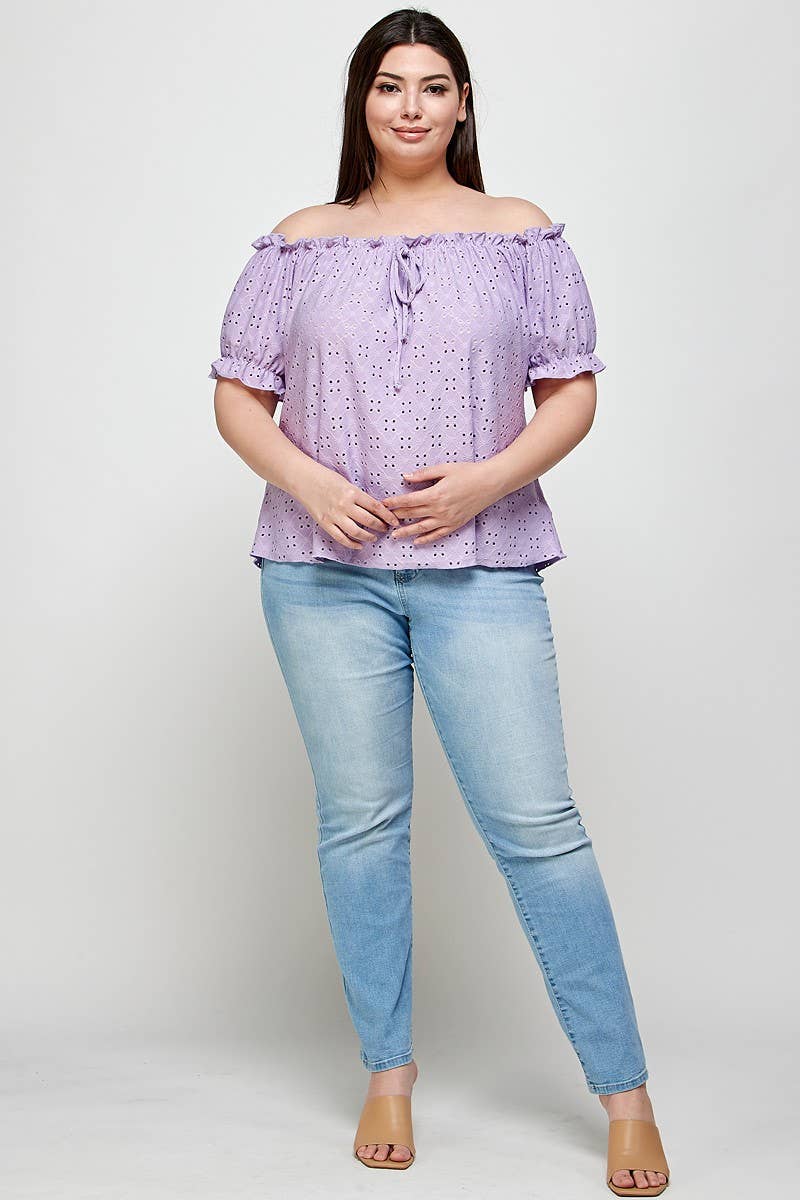 Textured Eyelet Knit Ruffled Top - WG17125-2T