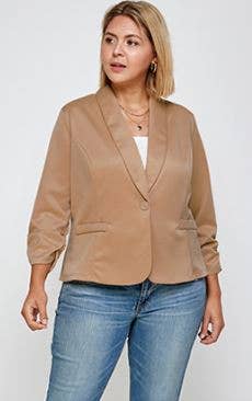 Plus Size Blazer Jacket With Ruched Sleeves - WG17604-2J
