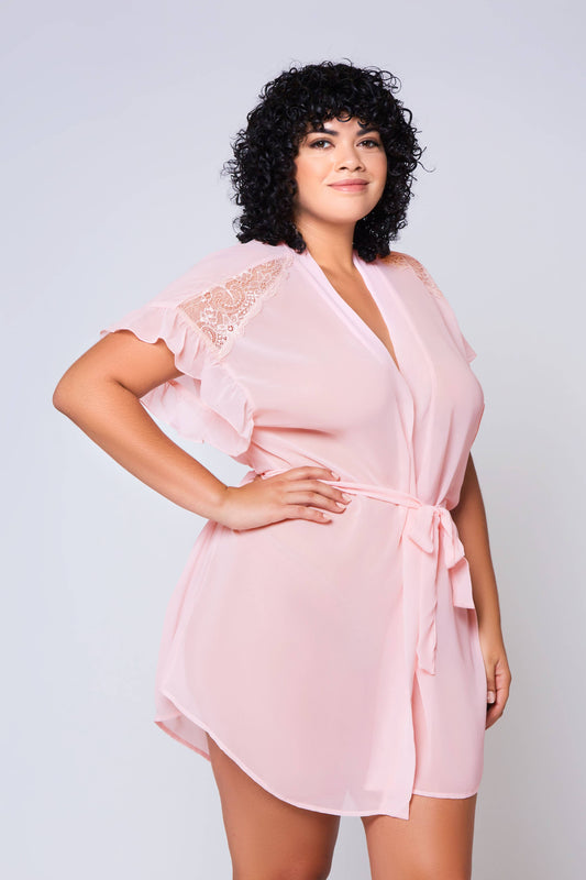 Amelie Plus Size Robe Lingerie with Ruffle Cap Sleeve