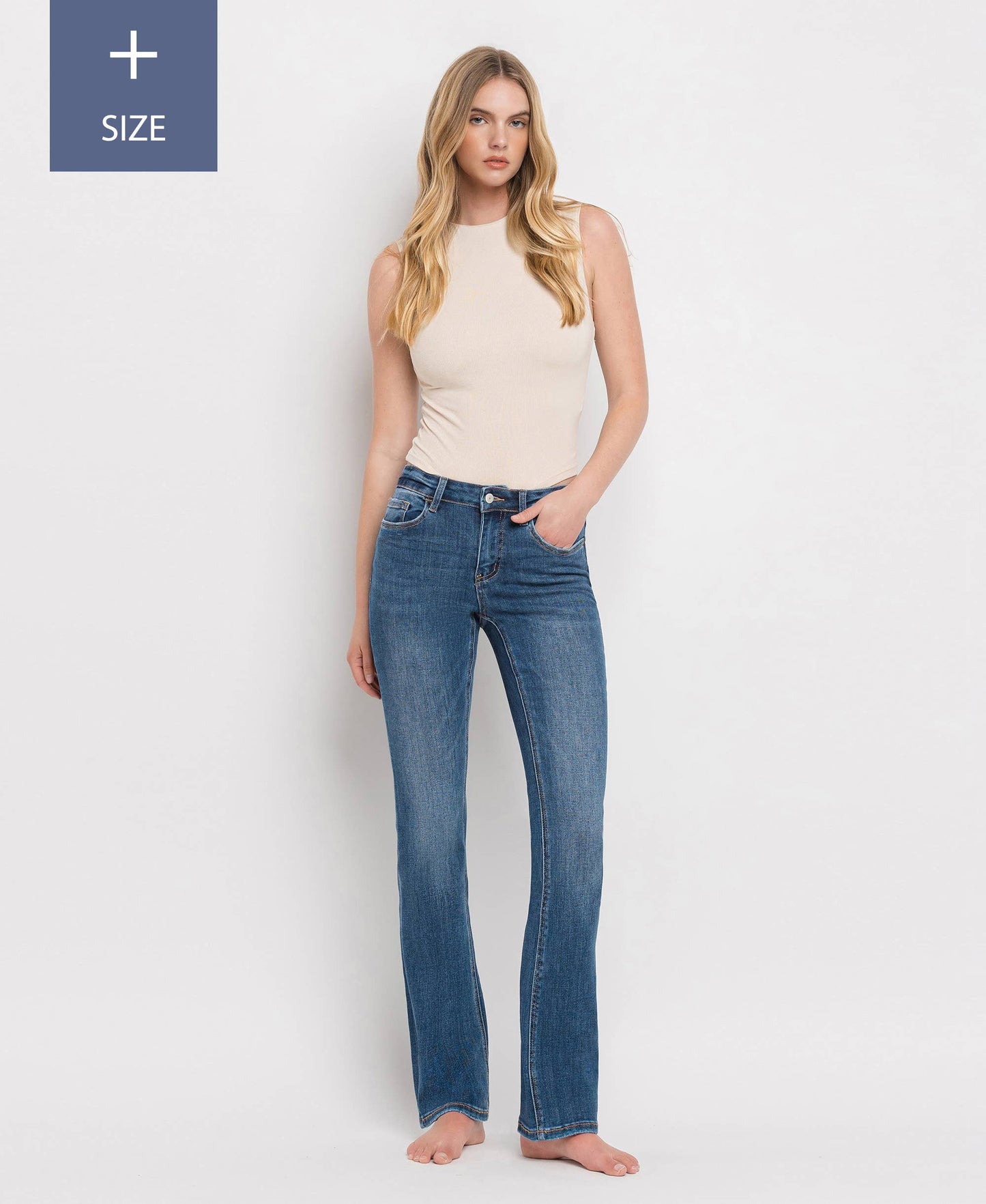 PLUS SIZE TUMMY CONTROL MID RISE BOOTCUT JEANS LV1064-P