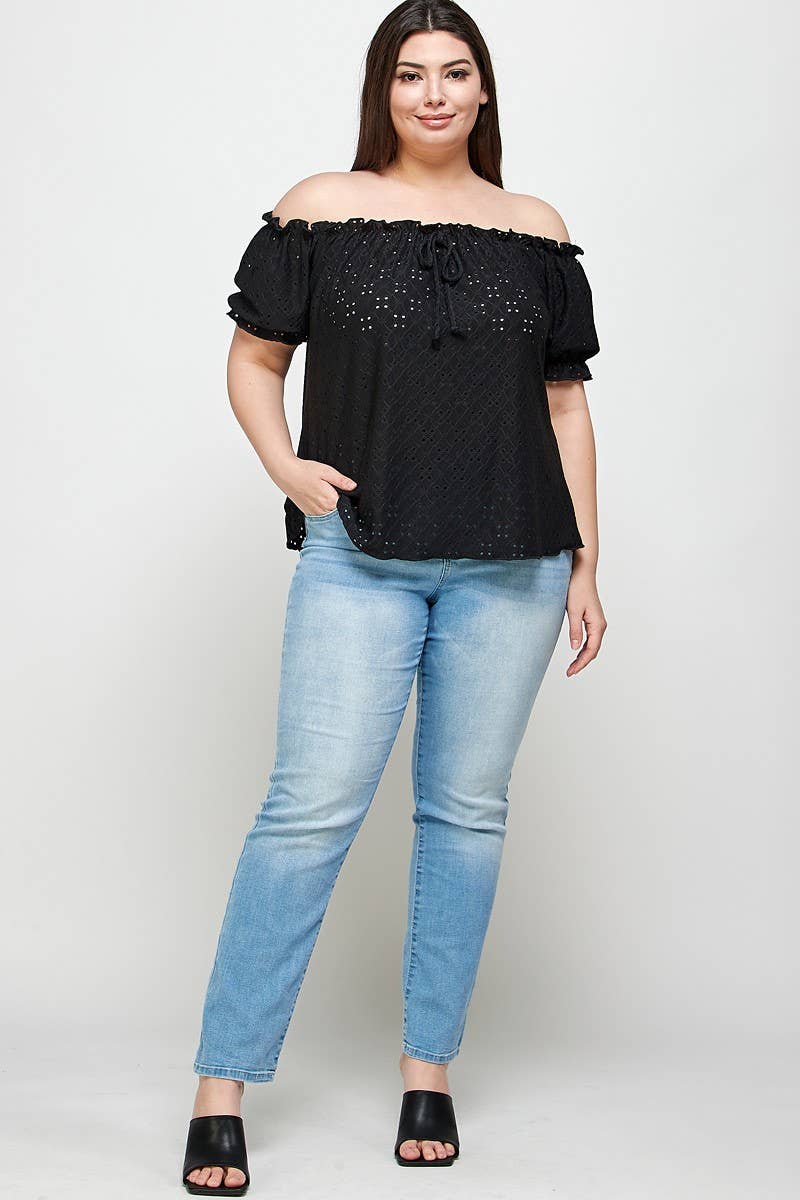Textured Eyelet Knit Ruffled Top - WG17125-2T