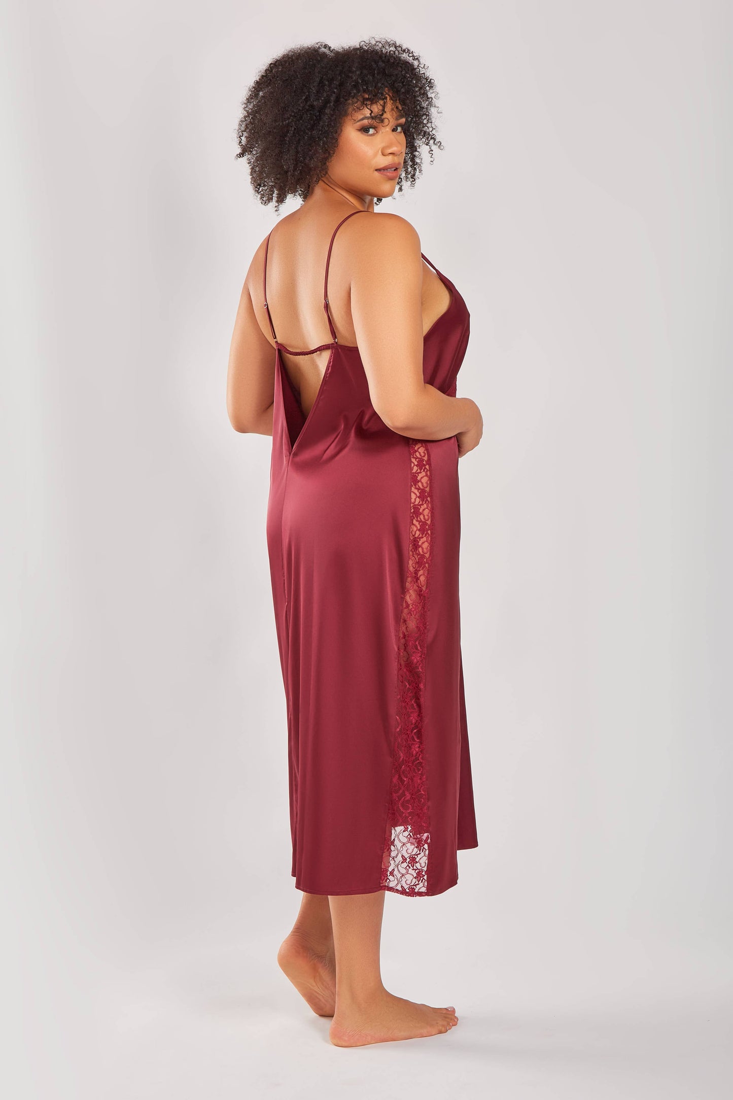 Layla Plus Size Stretch Satin Lace Cut Out Long Gown
