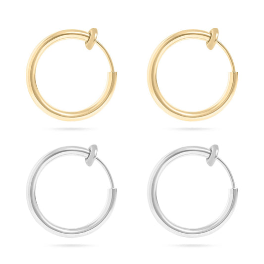 18K Gold PVD Stainless Steel Sliding Spring Huggie Hoop Earrings / ERJ0004