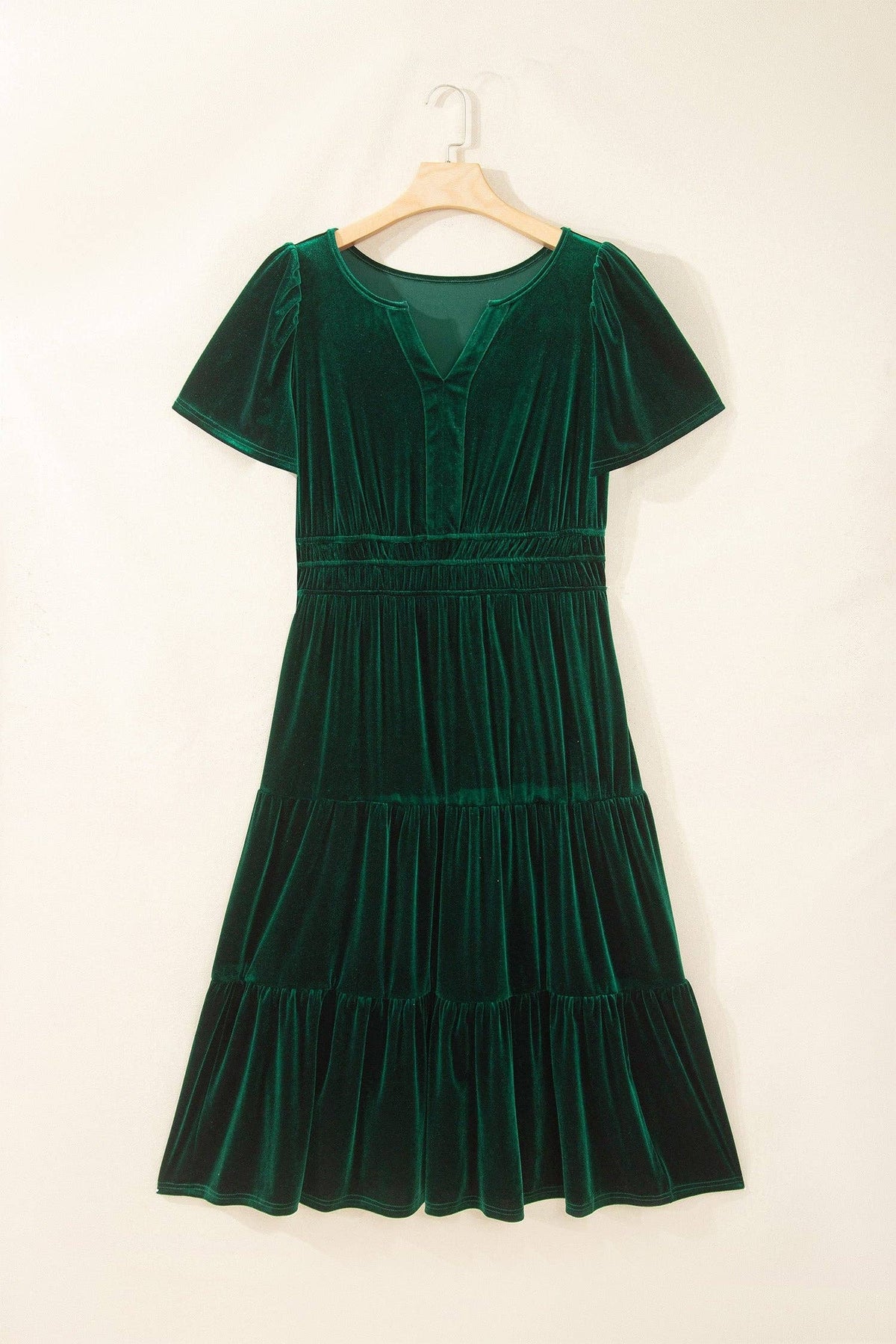LALA LOO Plus Size Velvet Shirred Waist Tiered Maxi Dress