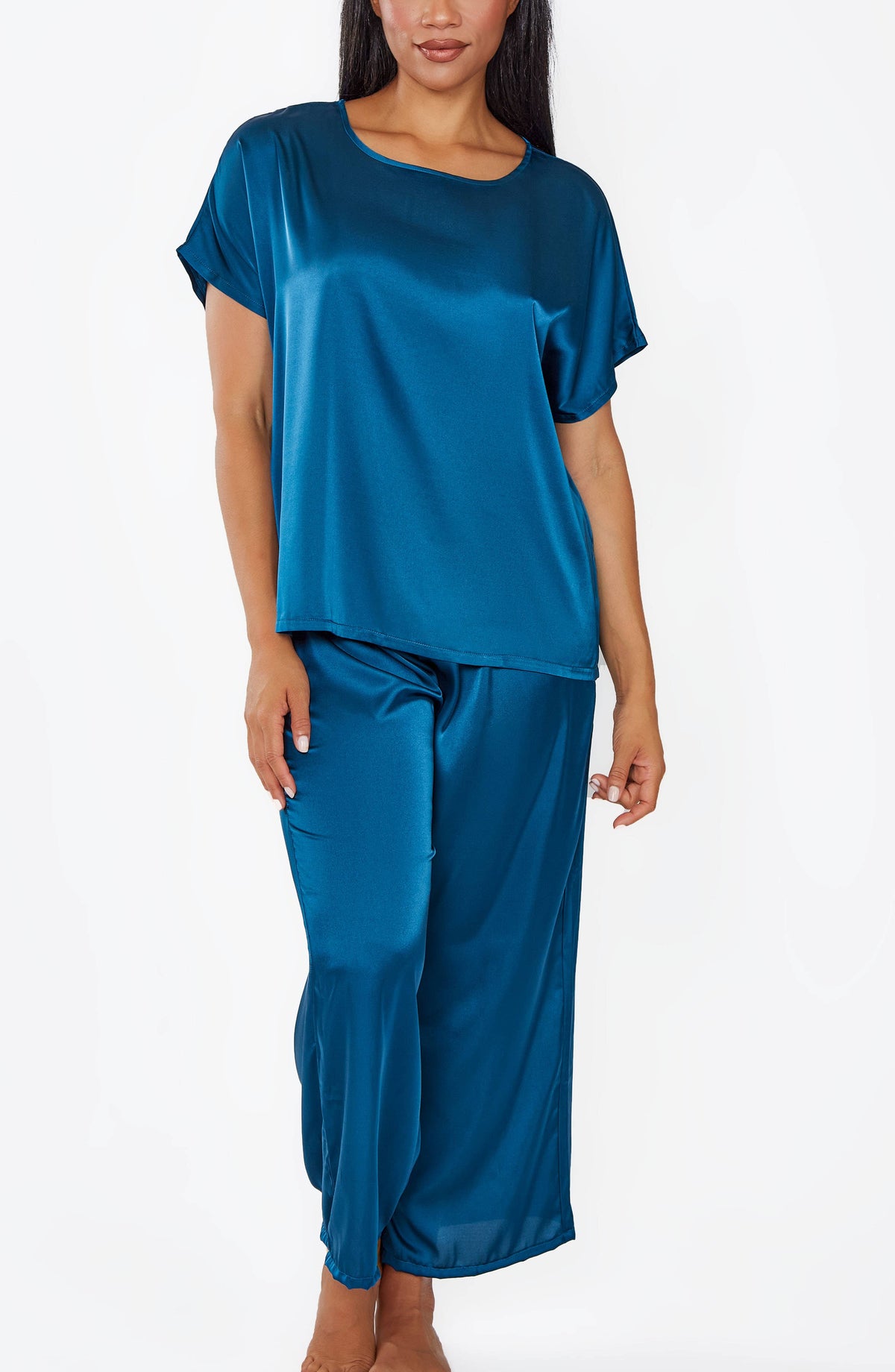 Julie Plus Size Satin Pullover Top and Pants Loungewear Set
