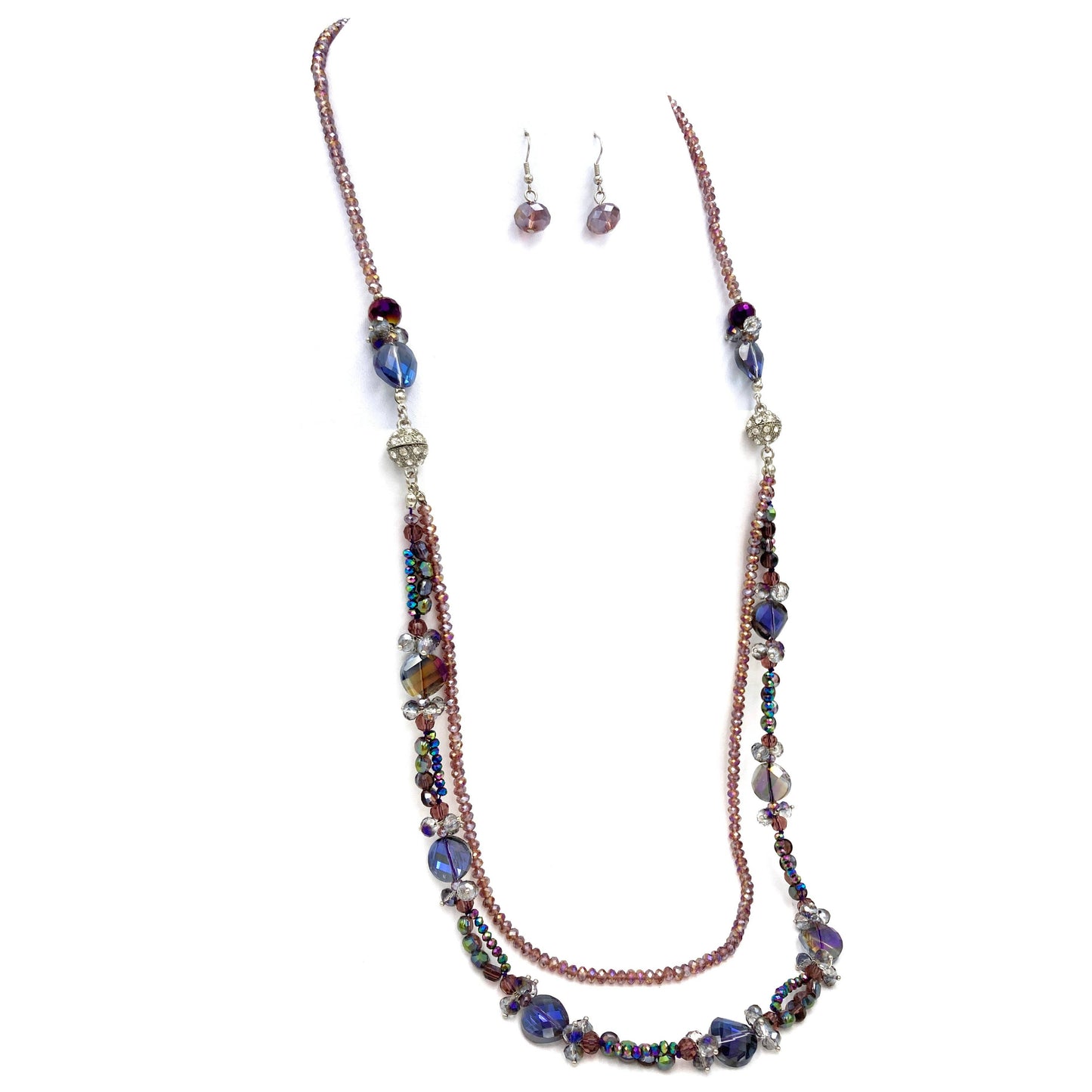 Majestic Glass Crystal Flower Two Piece Opera Necklace Earrings Set