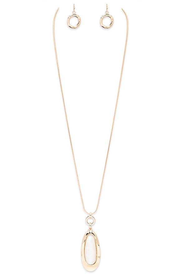 Resin Stone Pendant Long Necklace Set