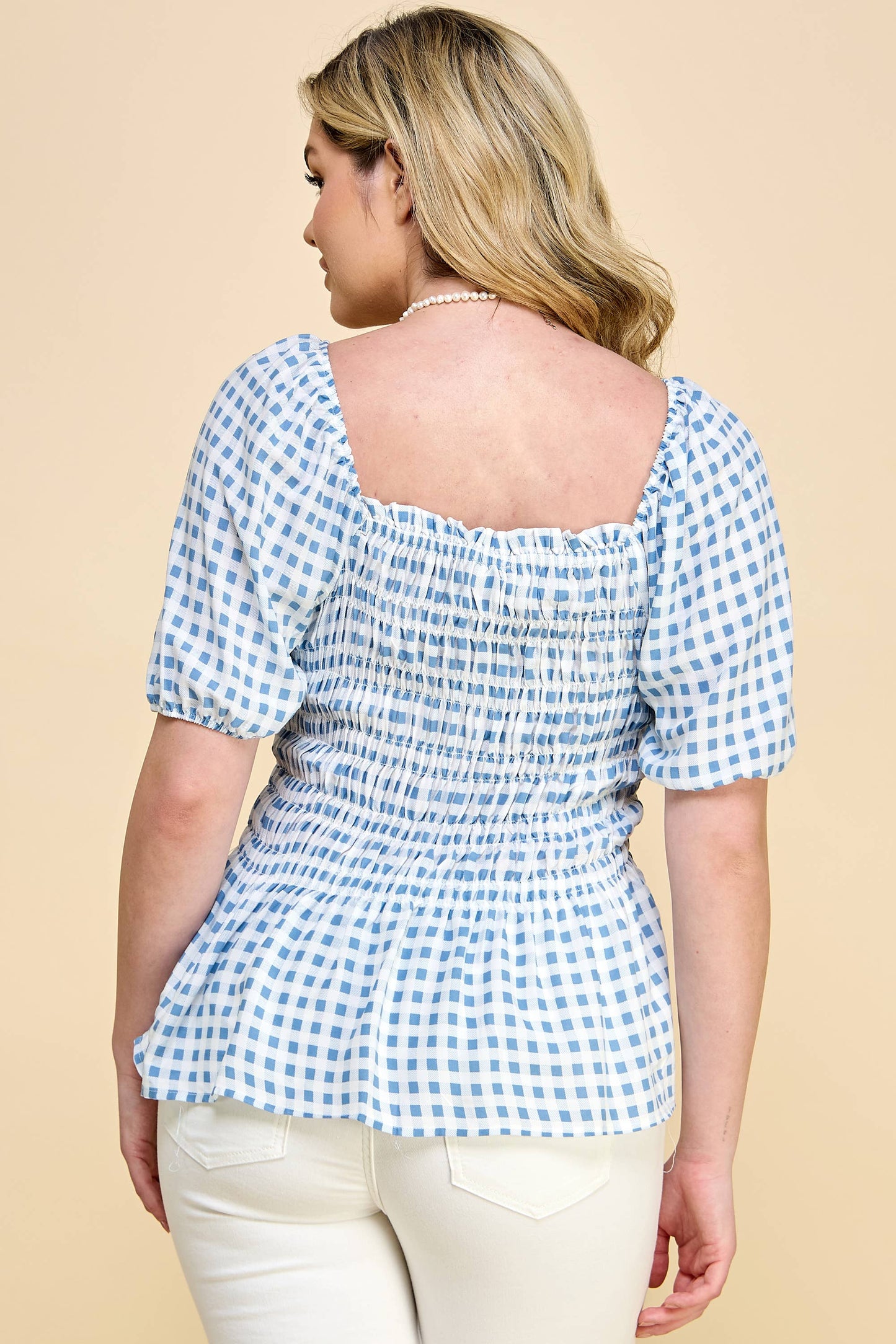 PLUS SIZE PUFF SLEEVE SMOCK BABY DOLL TOP