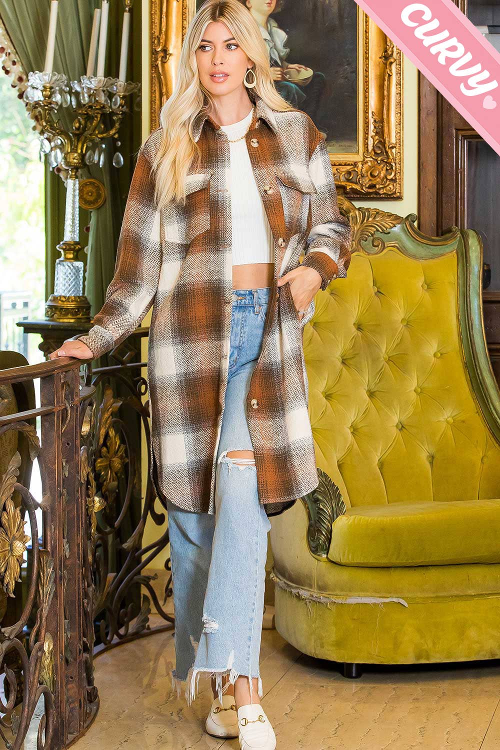 PLUS SIZE SHACKET /PLAID COAT