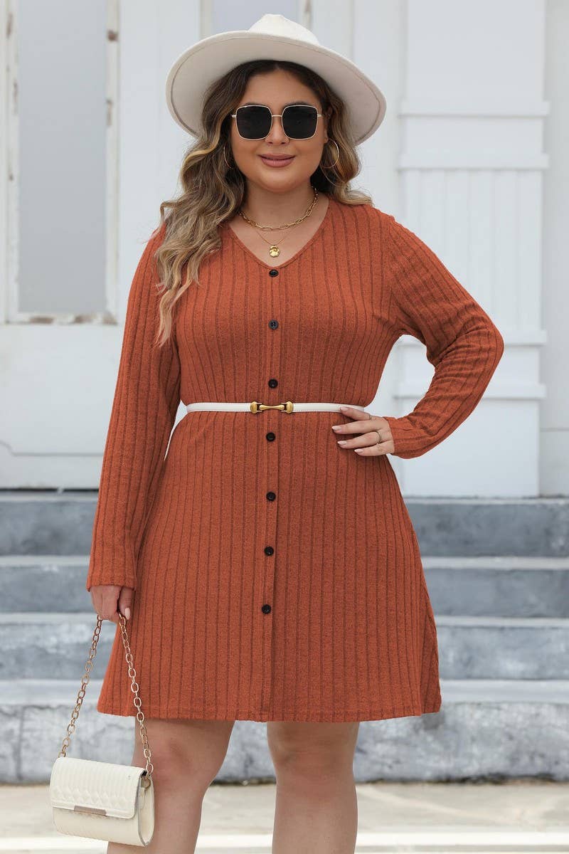 CWDSD1996_ Plus Size High WaistElegant Long Sleeve Dress