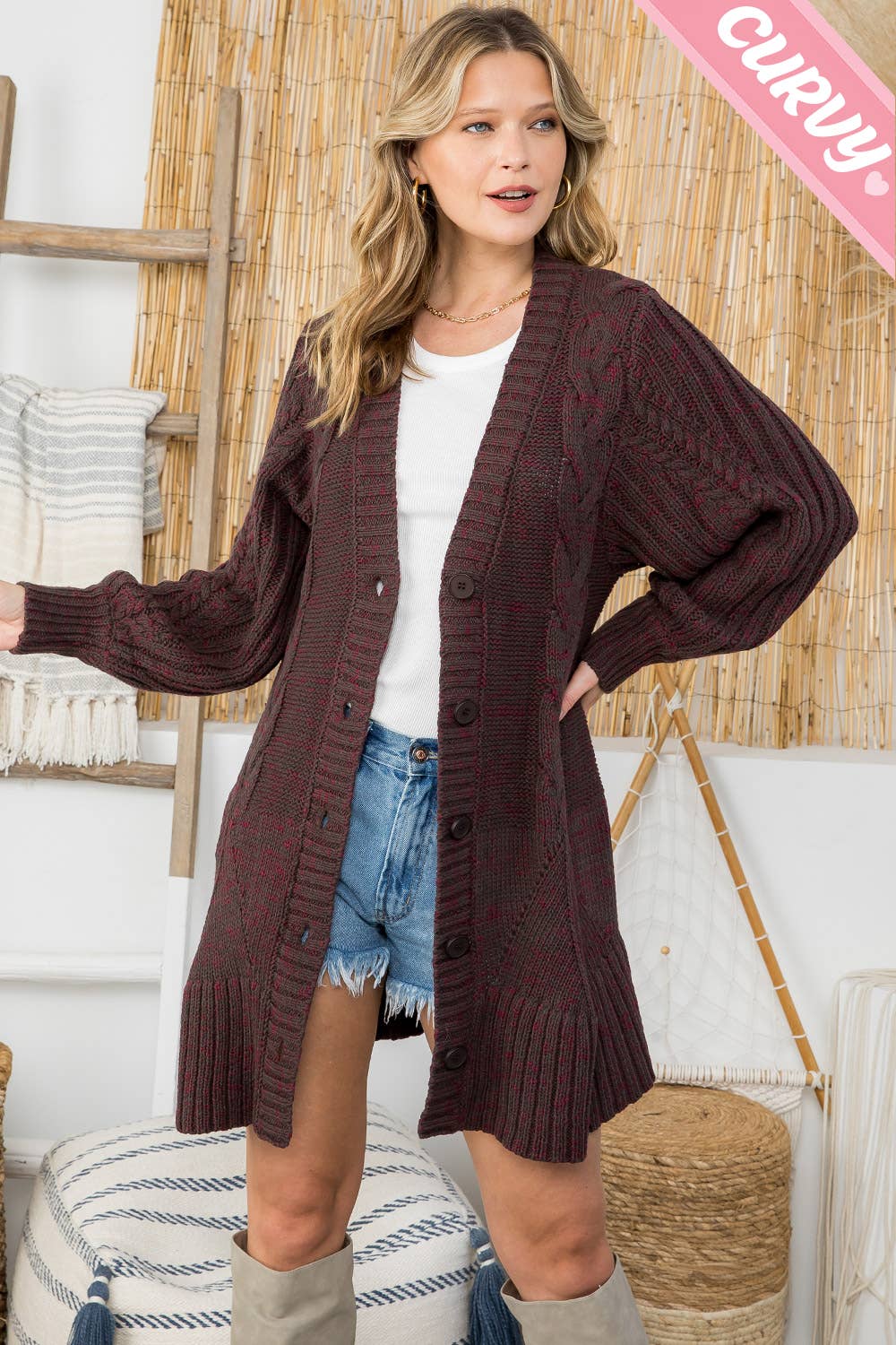 SW337PL CABLE KNIT CARDIGAN