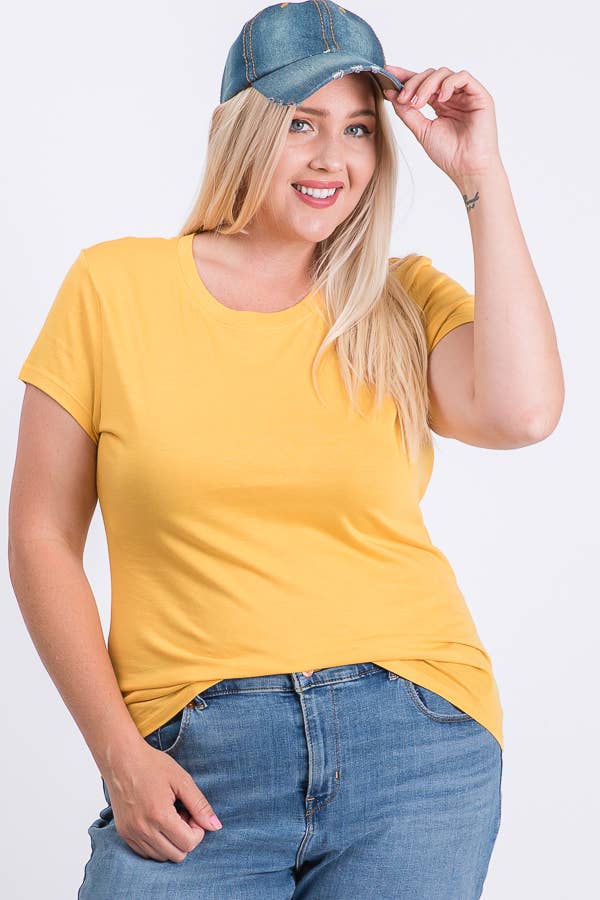 Plus Size Round Neck Basic Solid Tee Cotton Top