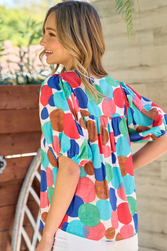 Playful Dot Print Popover Blouse –PIT10111