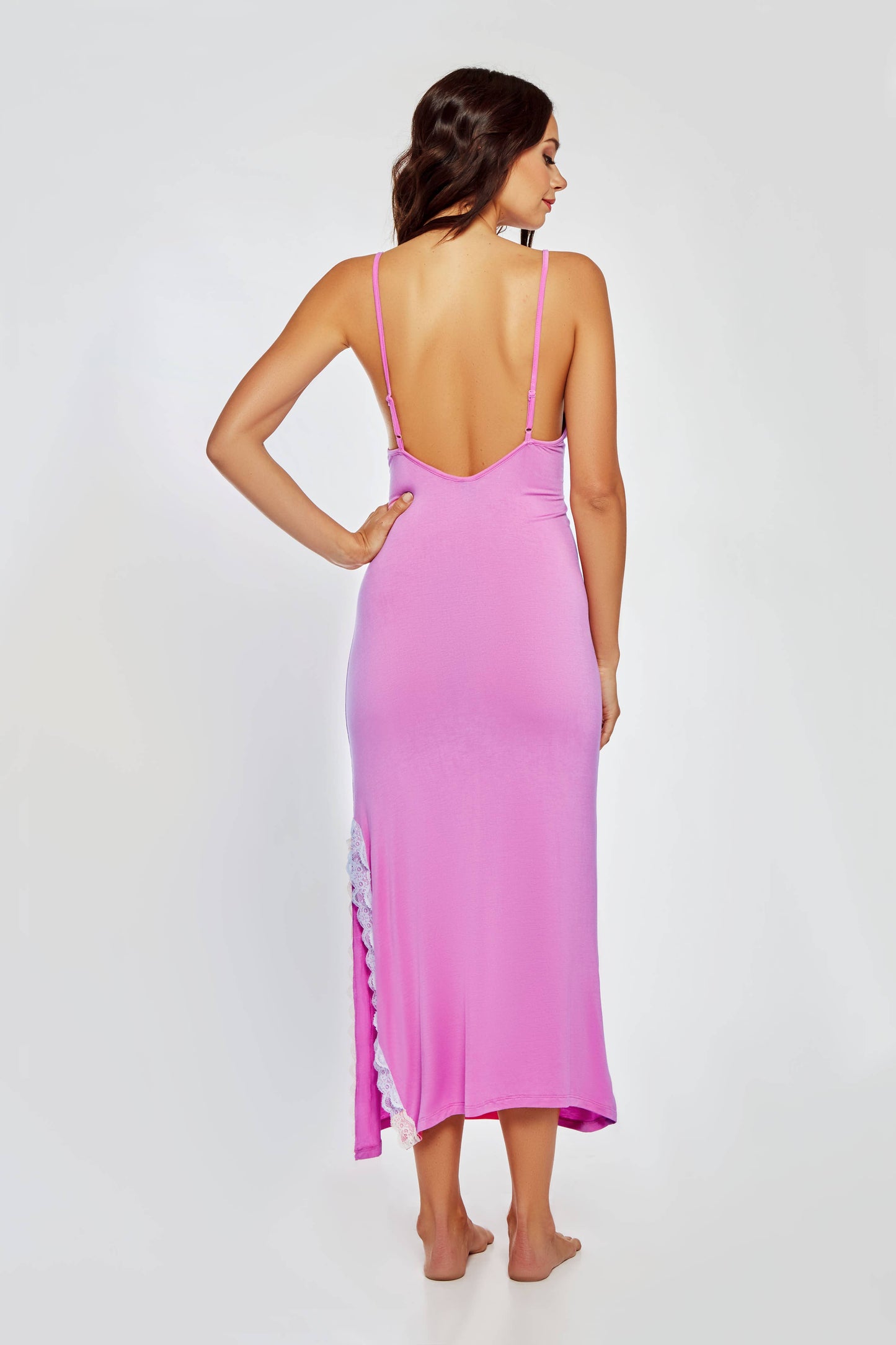 Lorelei Viscose Pink Gown/Dress Trimmed in Lace