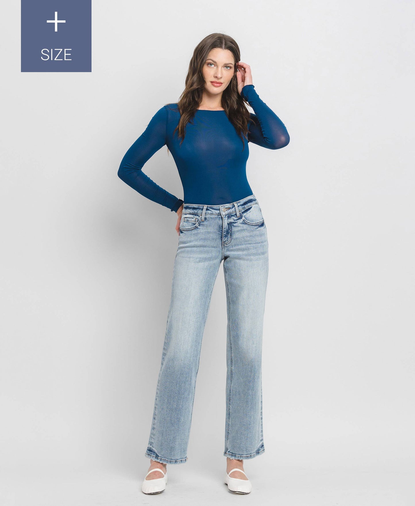 PLUS SIZE TUMMY CONTROL MID RISE SLIM WIDE JEANS LV1358-P