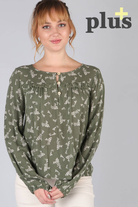 Printed woven long sleeve top p17715-plus