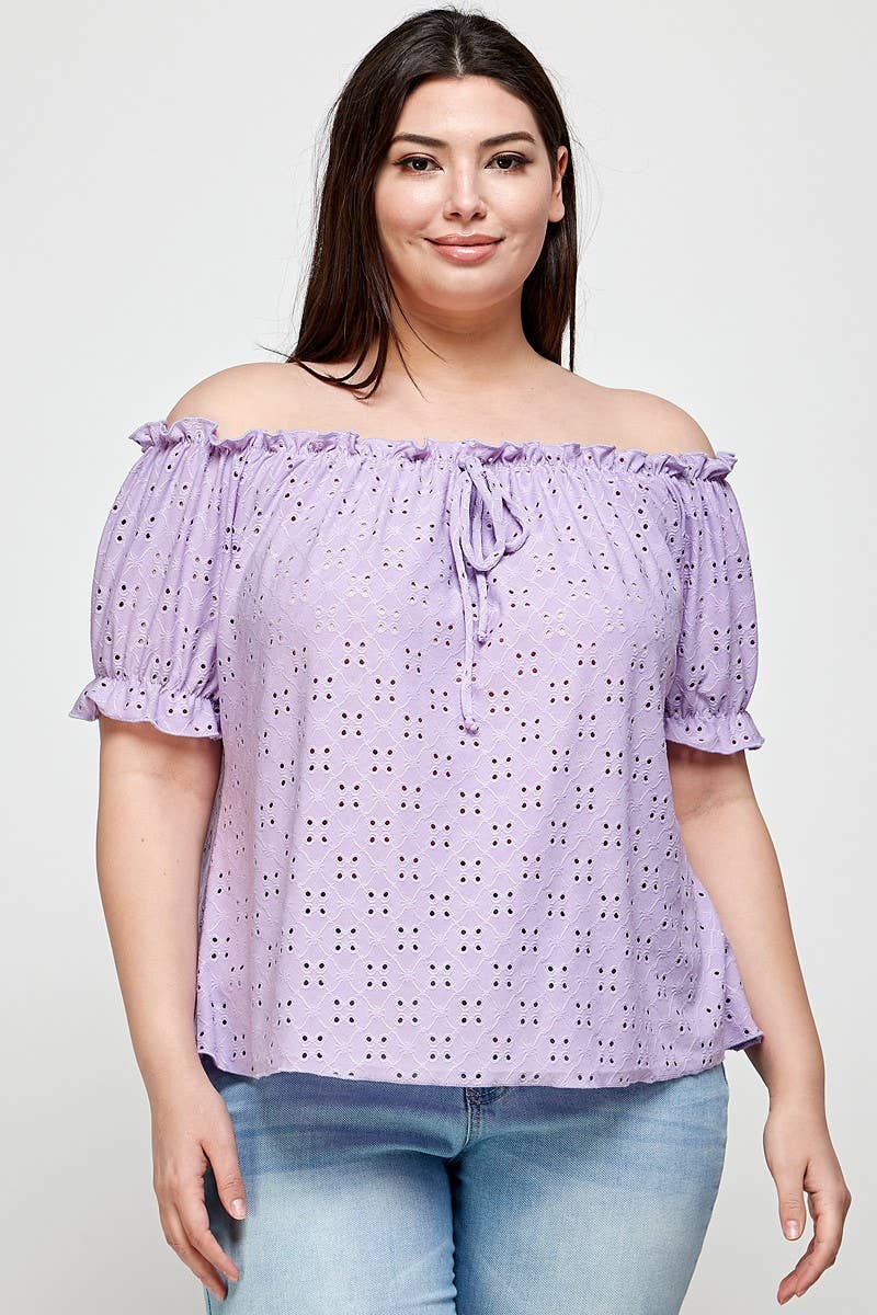 Textured Eyelet Knit Ruffled Top - WG17125-2T