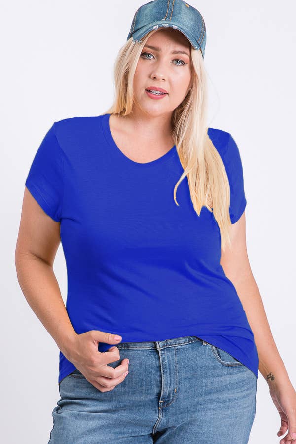 Plus Size V-Neck Basic Short Sleeve Solid Tee Cotton Top