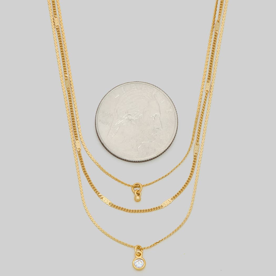 TRIPLE LAYERED CZ PENDANT SNAKE PRESSED NECKLACE