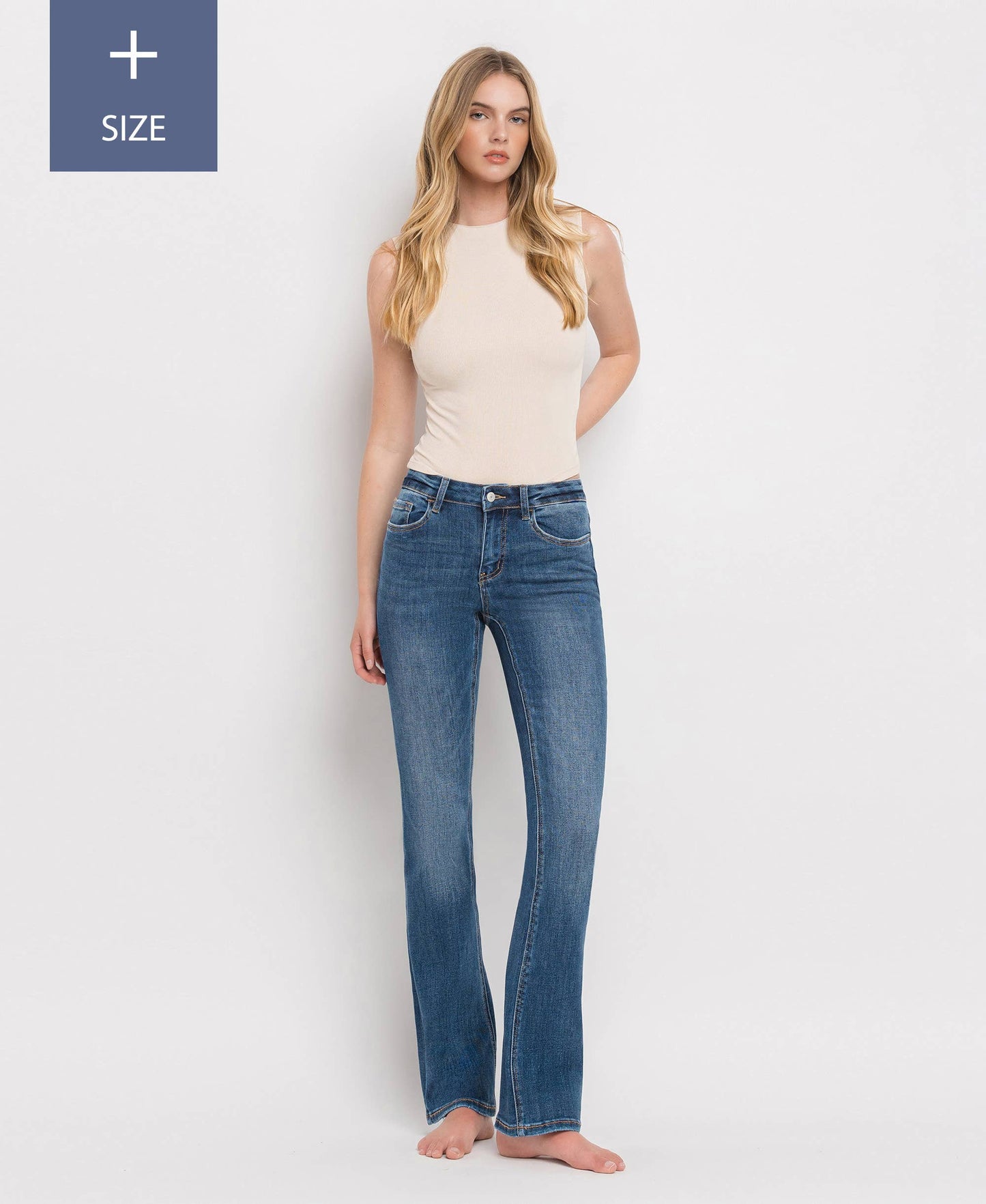 PLUS SIZE TUMMY CONTROL MID RISE BOOTCUT JEANS LV1064-P