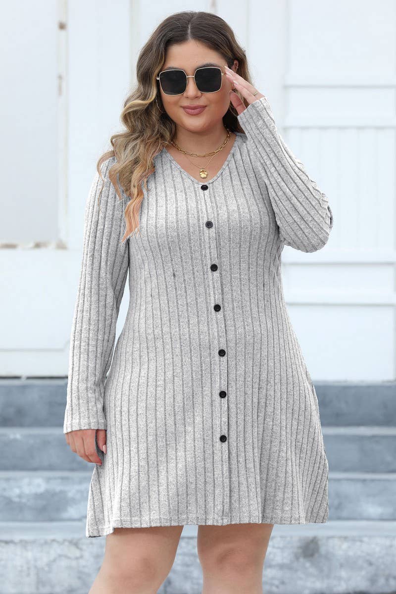 CWDSD1996_ Plus Size High WaistElegant Long Sleeve Dress
